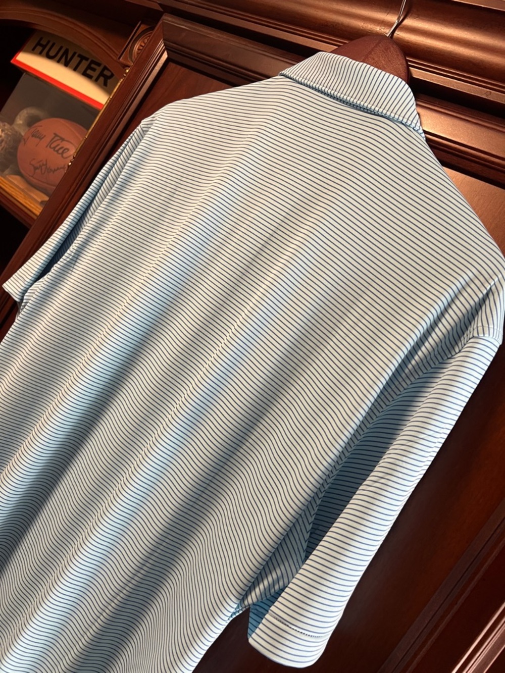 New Peter Millar Crown Sport Featherweight Stretch Teal Blue Stripe Golf ⛳️ Polo - Picture 7 of 13